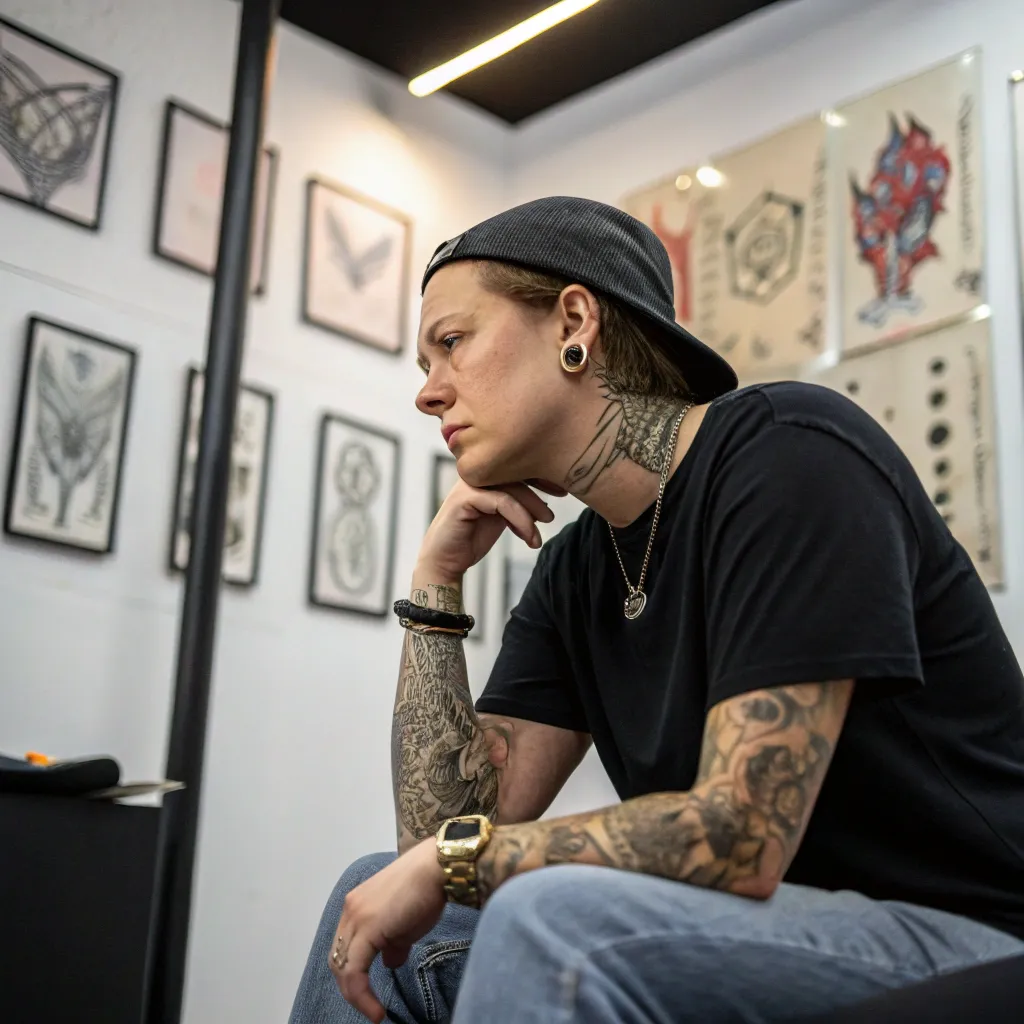 A person thinking about getting a tattoo